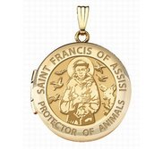 Solid 14k Yellow Gold St Francis of Assisi Round Photo Locket