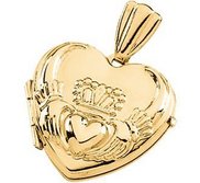 Solid 14k Yellow Gold Claddagh Heart Photo Locket