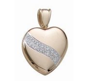 Solid 14k Yellow Gold Premium Weight Heart Photo Locket with Diamonds