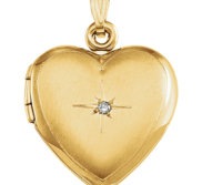 Solid 14K Yellow Gold Heart Photo Locket with Diamond