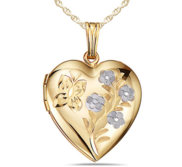 Solid 14K Yellow Gold Floral Heart Photo Locket