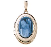 Solid 14k Yellow Gold Angel Cameo Oval Photo Locket