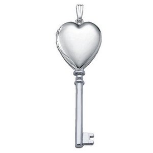 14k White Gold Key Heart Photo Locket