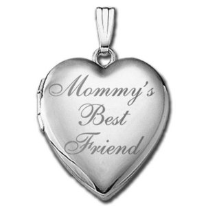 14k White Gold Mommy s Best Friend Heart  Locket