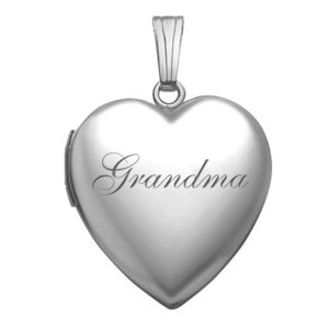 14k White Gold Grandma Heart Photo Locket