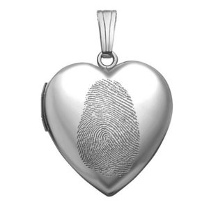 14K White Gold Fingerprint Heart Photo Locket