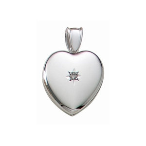 14k White Gold Premium Weight Heart Locket with Center Diamond