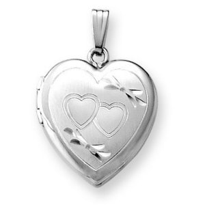 14k White Gold Small Heart Photo Locket