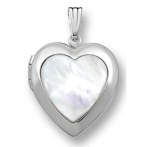 14k White Gold Mother Of Pearl Heart Photo Locket