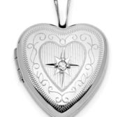 14K White Gold Small Heart Photo Locket with Diamond