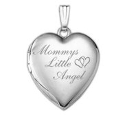 14k White Gold Mommys Little Angel Heart Photo Locket