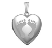 14k White Gold Footprints Heart Photo Locket