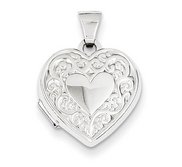 14k White Gold Floral Heart Photo Locket