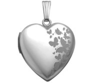 14K White Gold Butterfly Heart Photo Locket