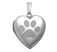 14k White Gold Dog Paw Print Heart Photo Locket