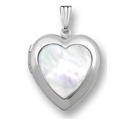 14k White Gold Mother Of Pearl Heart Photo Locket