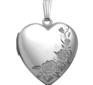 14K White Gold Roses Heart Photo Locket