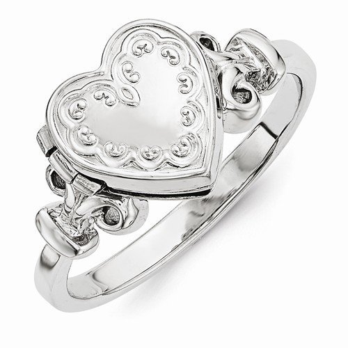 Sterling Silver Embossed Ring Heart Photo Locket PG87447