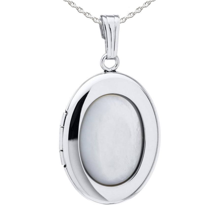 Sterling Silver Mother of Pearl Oval Photo Locket - F1137