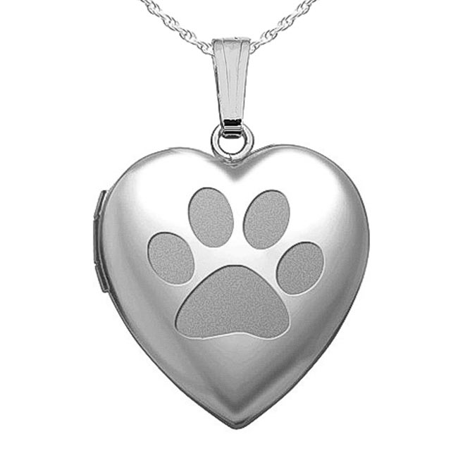 Silver Paw Heart Locket Real Diamond Pet Dog Sterling Silver All Chain Lengths 