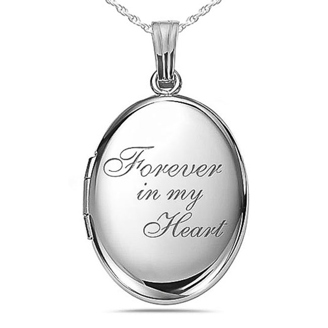 PicturesOnGold.com Sterling Silver Oval Forever in My Heart Locket with 18 Inch Chain 