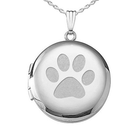 Sterling Silver Dogs Paw Print Round Picture Locket 3/4 in X 3/4 in