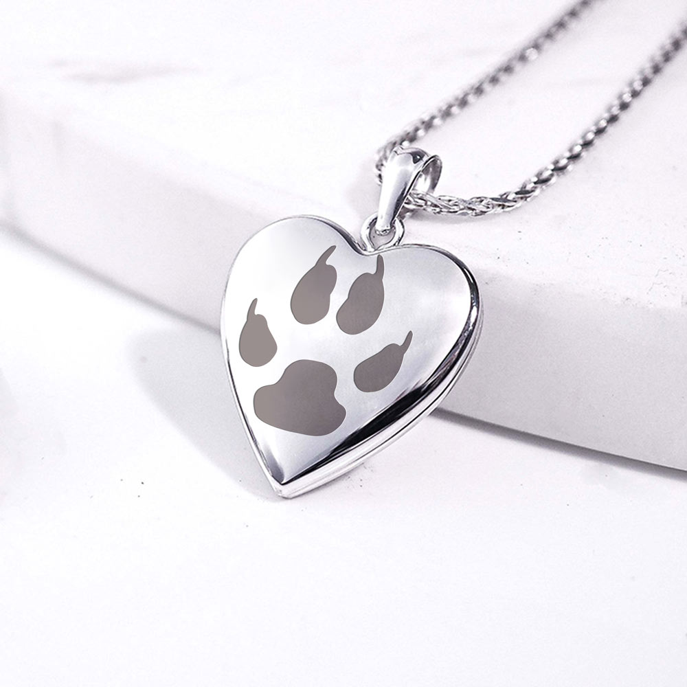 Sterling Silver Cat's Paw Print Heart Photo Locket - 445PG66367