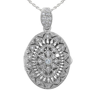 Sterling Silver Cubic Zirconia or CZ Oval Photo Locket