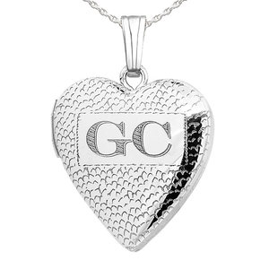 Sterling Silver Textured Initial Heart Photo Locket