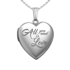 Sterling Silver  All You Need is Love  Heart Photo Locket