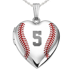 Sterling Silver Personalized Baseball Stitch Heart Photo Locket