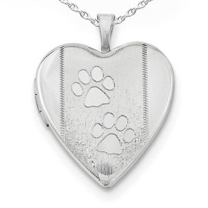 Sterling Silver Two Paw Prints Heart Photo Locket