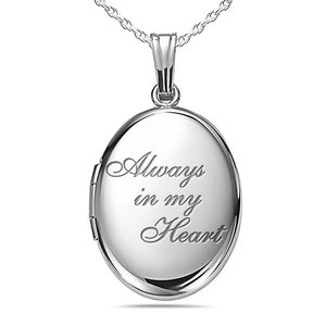 Sterling Silver Always In My Heart Oval Photo Locket