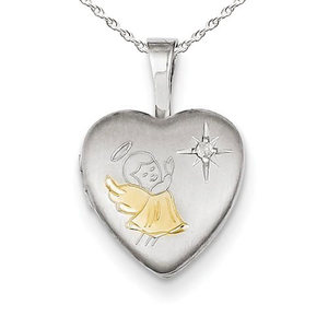 Sterling Silver Gold plated   Diamond Angel Heart Photo Locket
