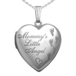 Sterling Silver   Mommy s Little Angel   Heart Photo Locket