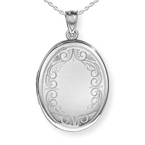 Sterling Silver Floral Oval Photo Locket