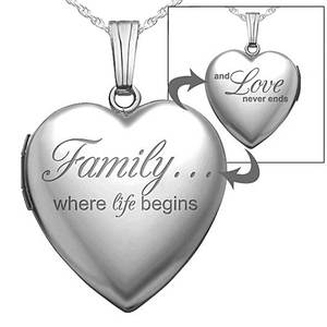 Sterling Silver  Family Love  Heart Photo Locket