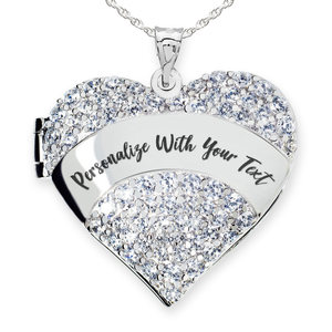 Sterling Silver Personalized Cubic Zirconia Pave Heart Photo Locket