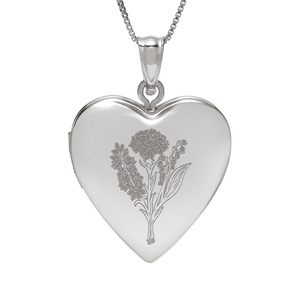 Personalized Birth Flower Heart Locket