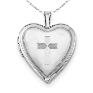 Sterling Silver Cross Heart Photo Locket