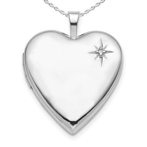 Sterling Silver Engravable Diamond Heart Photo Locket