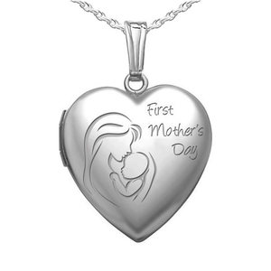 Sterling Silver   First Mother s Day   Heart Photo Locket