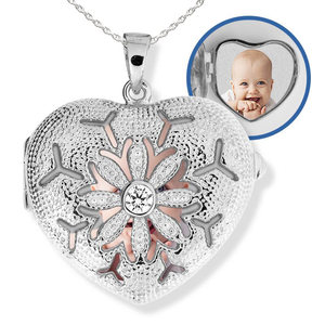 Sterling Silver Heart Photo Locket with Cubic Zirconias