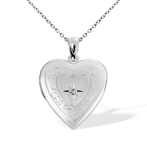 Sterling Silver Floral Design Heart Locket With Cubic Zirconia