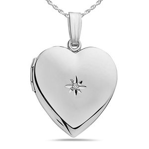 Sterling Silver Diamond Heart Photo Locket