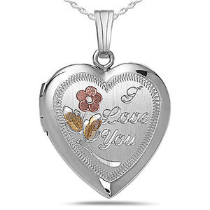 Sterling Silver  I Love You  Heart Photo Locket