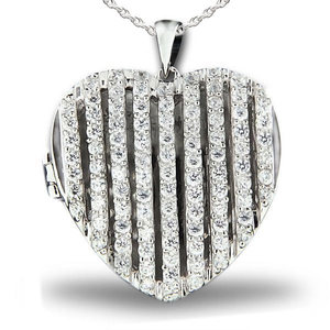 Sterling Silver Cubic Zirconia Heart Photo Locket