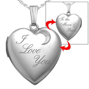 Sterling Silver   I Love You To The Moon   Back  Heart Photo Locket