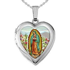 Sterling Silver Our Lady Of Guadalupe Heart Photo Locket