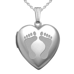 Sterling Silver Baby Footprints Heart Photo Locket